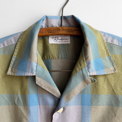 1960s Blue & Green Plaid Sport Shirt