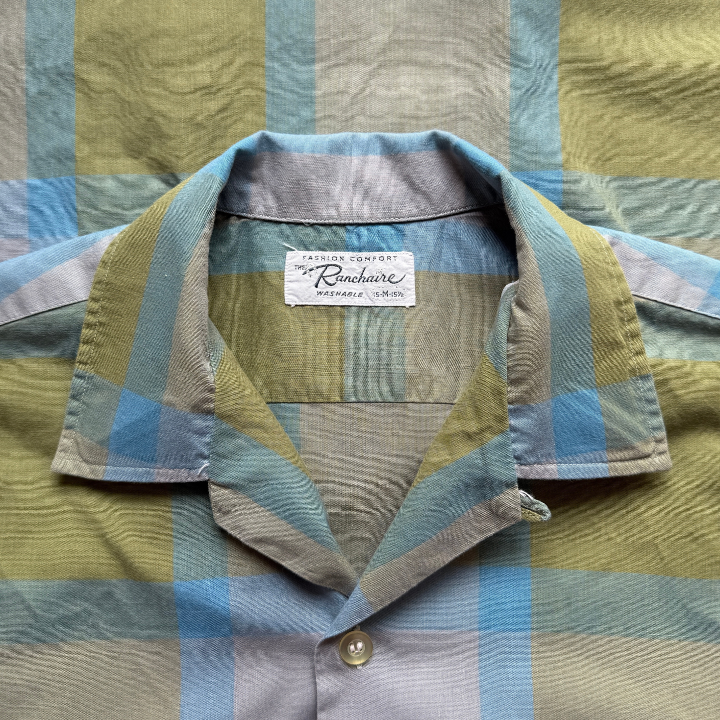 1960s Blue & Green Plaid Sport Shirt