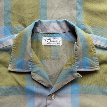 1960s Blue & Green Plaid Sport Shirt