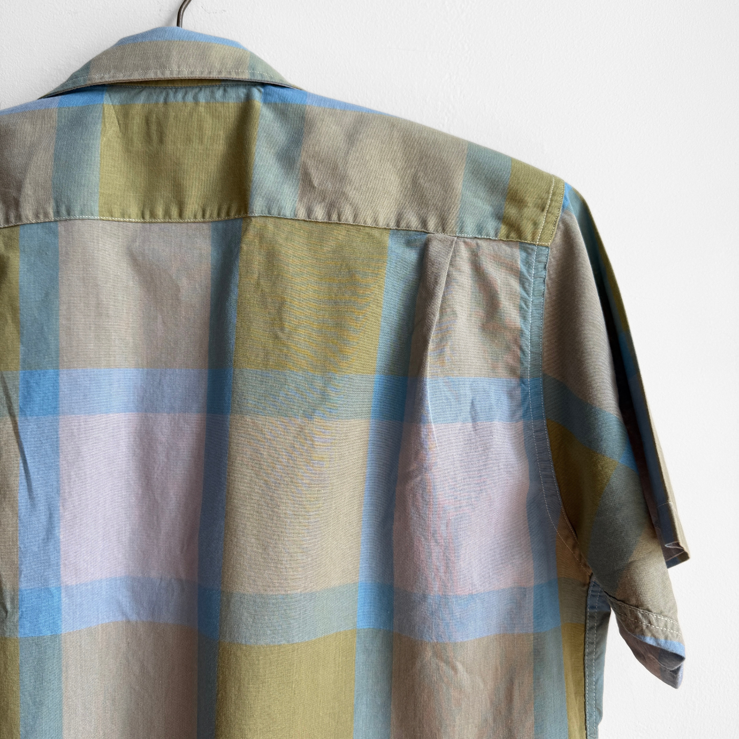 1960s Blue & Green Plaid Sport Shirt