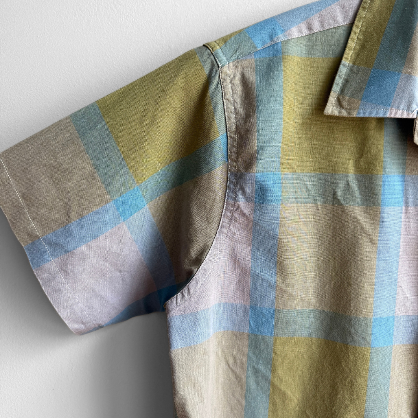 1960s Blue & Green Plaid Sport Shirt