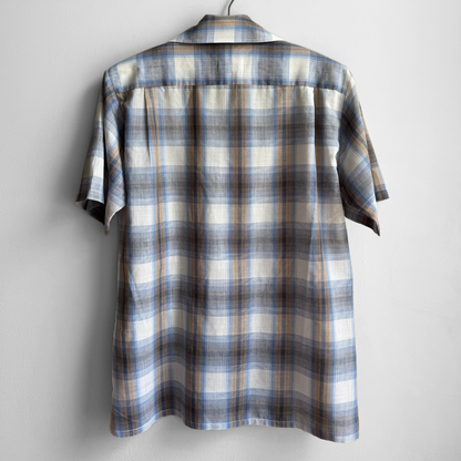 1970s Blue & White Shadow Plaid Sport Shirt