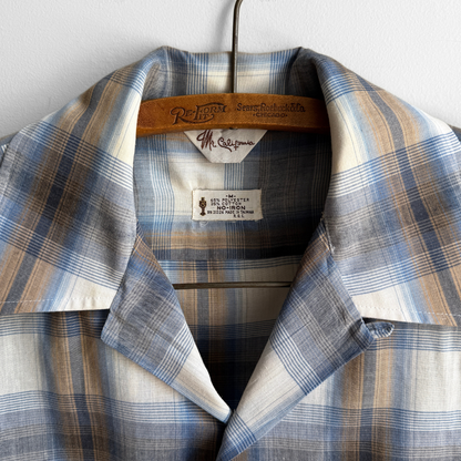 1970s Blue & White Shadow Plaid Sport Shirt