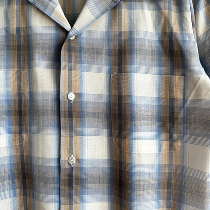 1970s Blue & White Shadow Plaid Sport Shirt