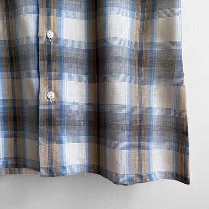 1970s Blue & White Shadow Plaid Sport Shirt