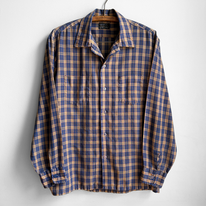 1970s Blue & Tan Plaid Sport Shirt
