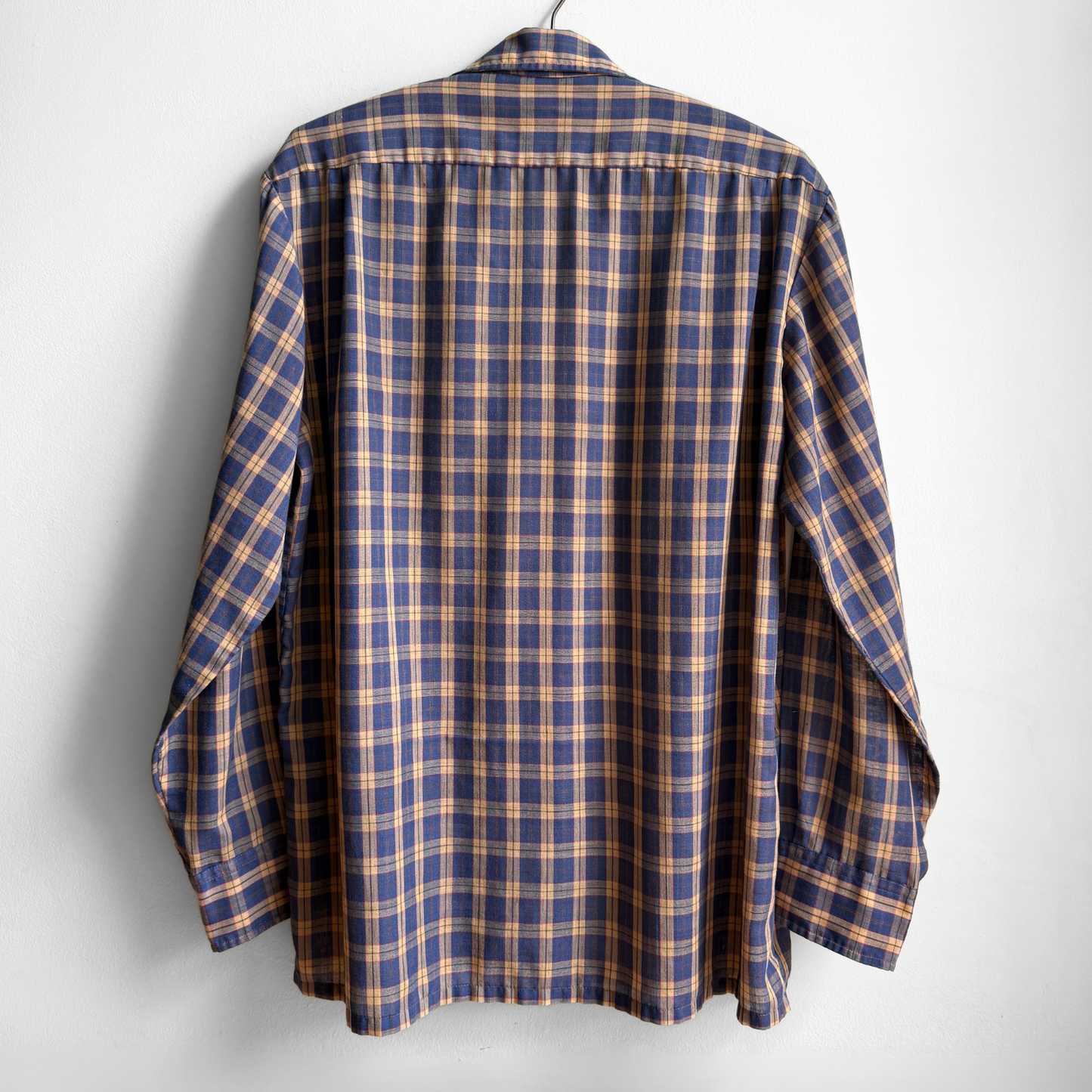 1970s Blue & Tan Plaid Sport Shirt