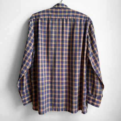 1970s Blue & Tan Plaid Sport Shirt