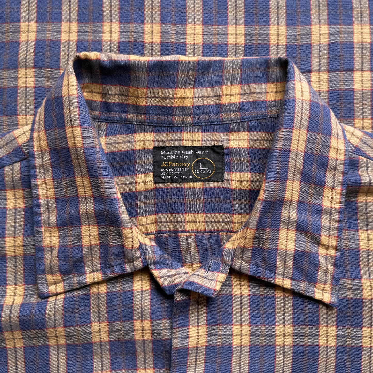 1970s Blue & Tan Plaid Sport Shirt