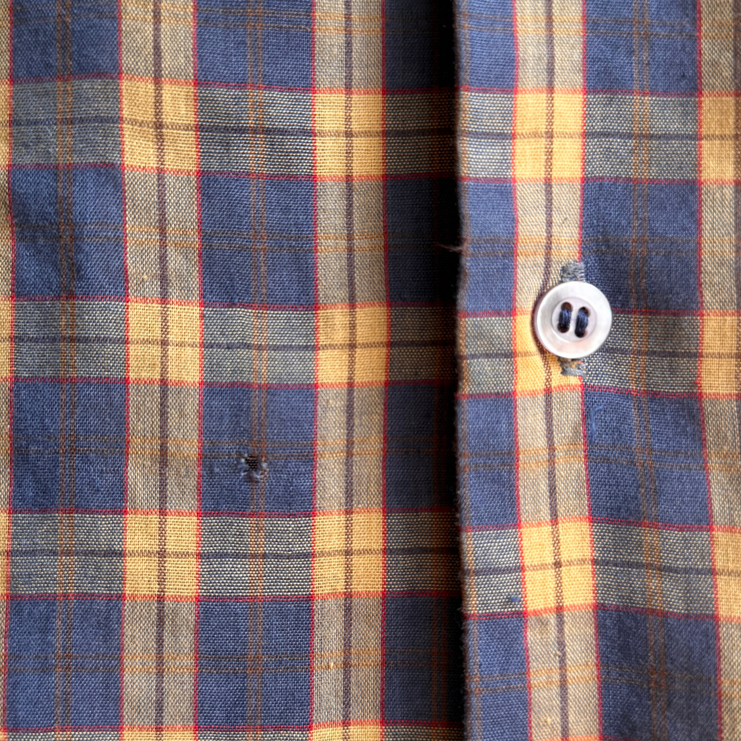 1970s Blue & Tan Plaid Sport Shirt