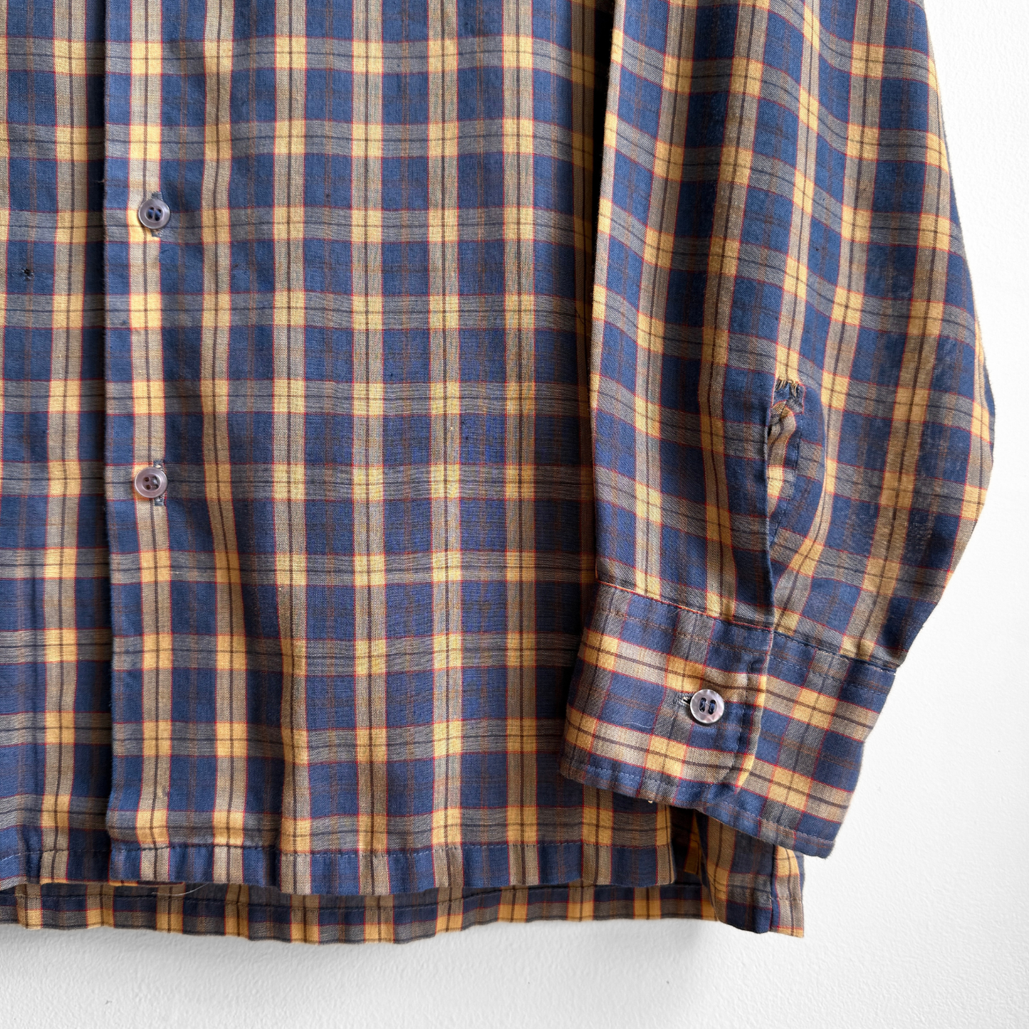 1970s Blue & Tan Plaid Sport Shirt
