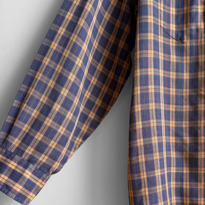 1970s Blue & Tan Plaid Sport Shirt