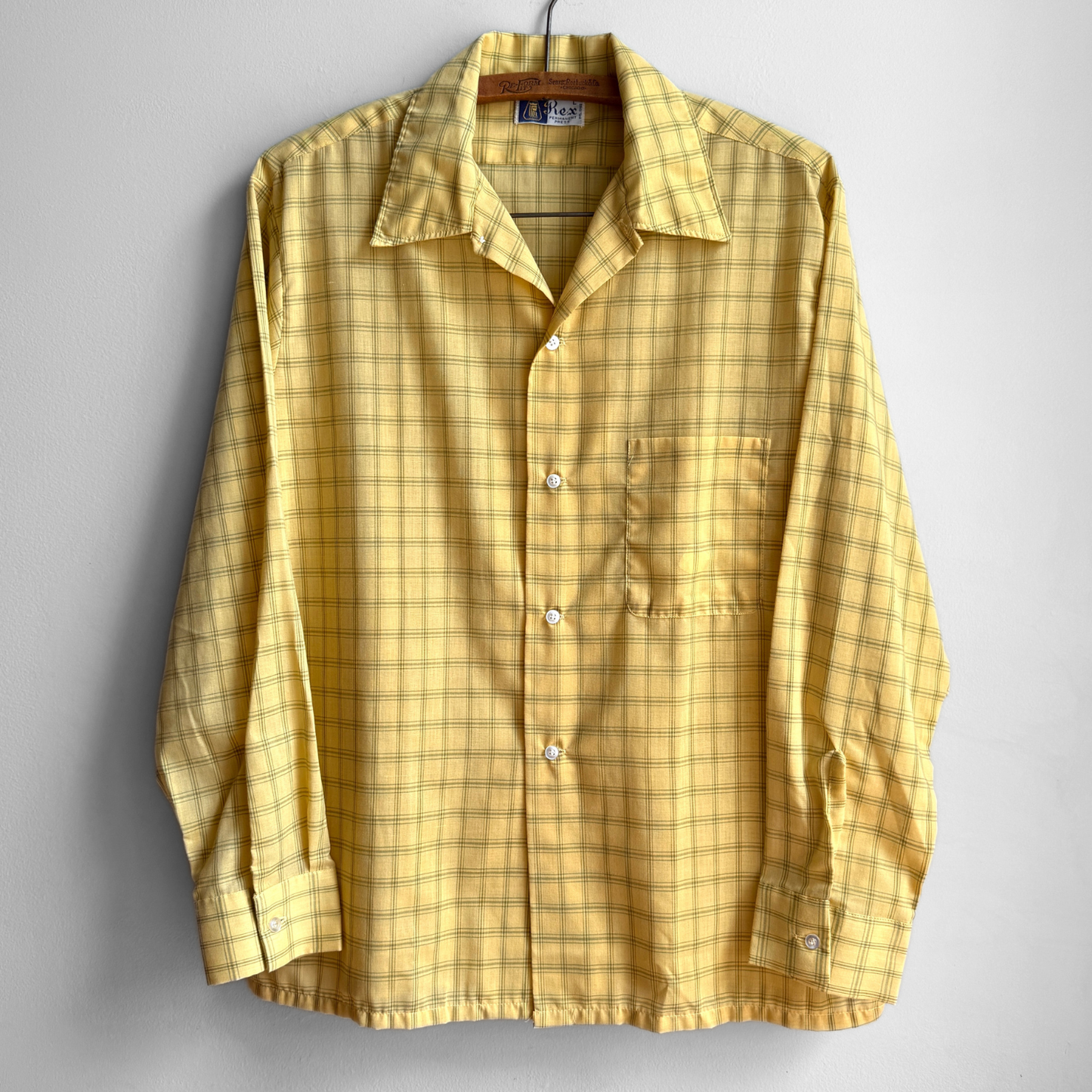 1970s Yellow Check Print Sport Shirt