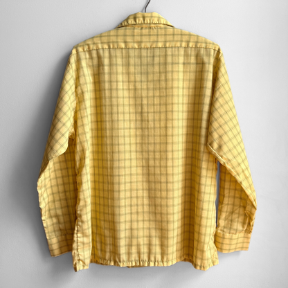 1970s Yellow Check Print Sport Shirt