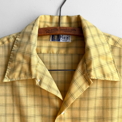 1970s Yellow Check Print Sport Shirt