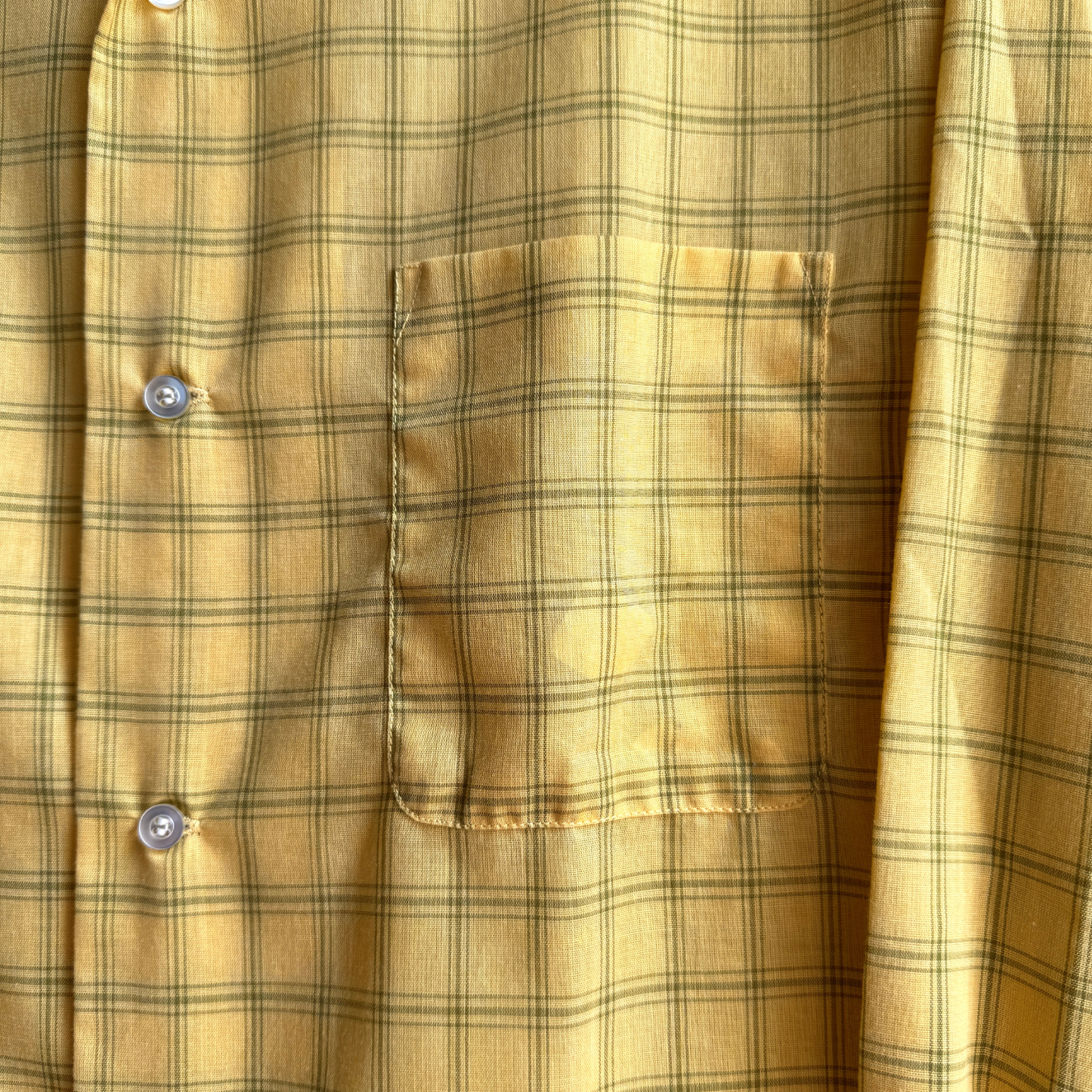 1970s Yellow Check Print Sport Shirt