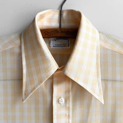 1970s Light Orange Checkered Print Dress Shirt