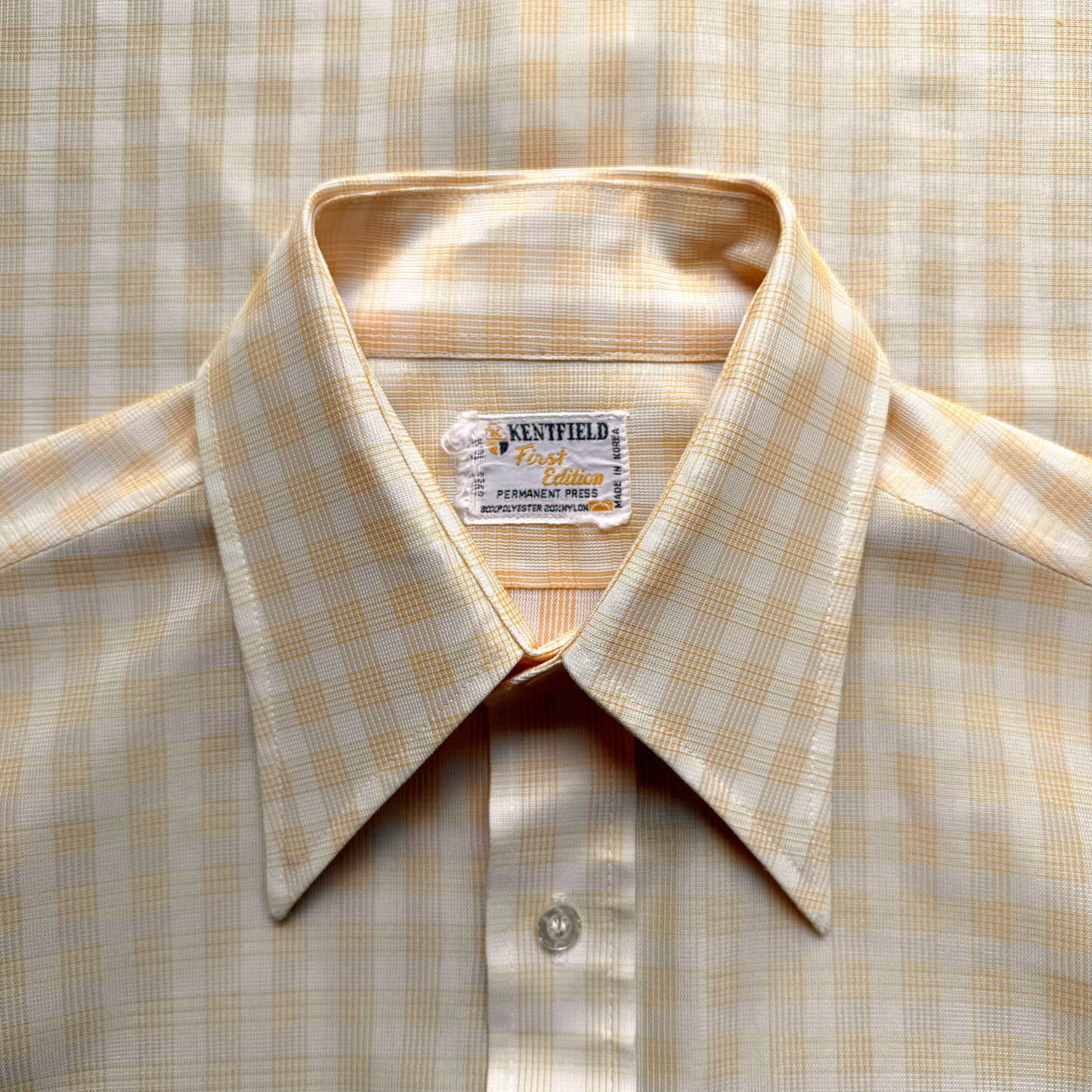 1970s Light Orange Checkered Print Dress Shirt