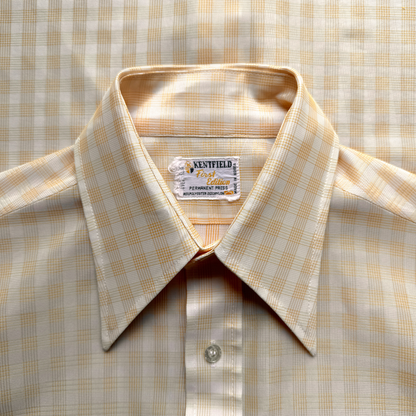1970s Light Orange Checkered Print Dress Shirt