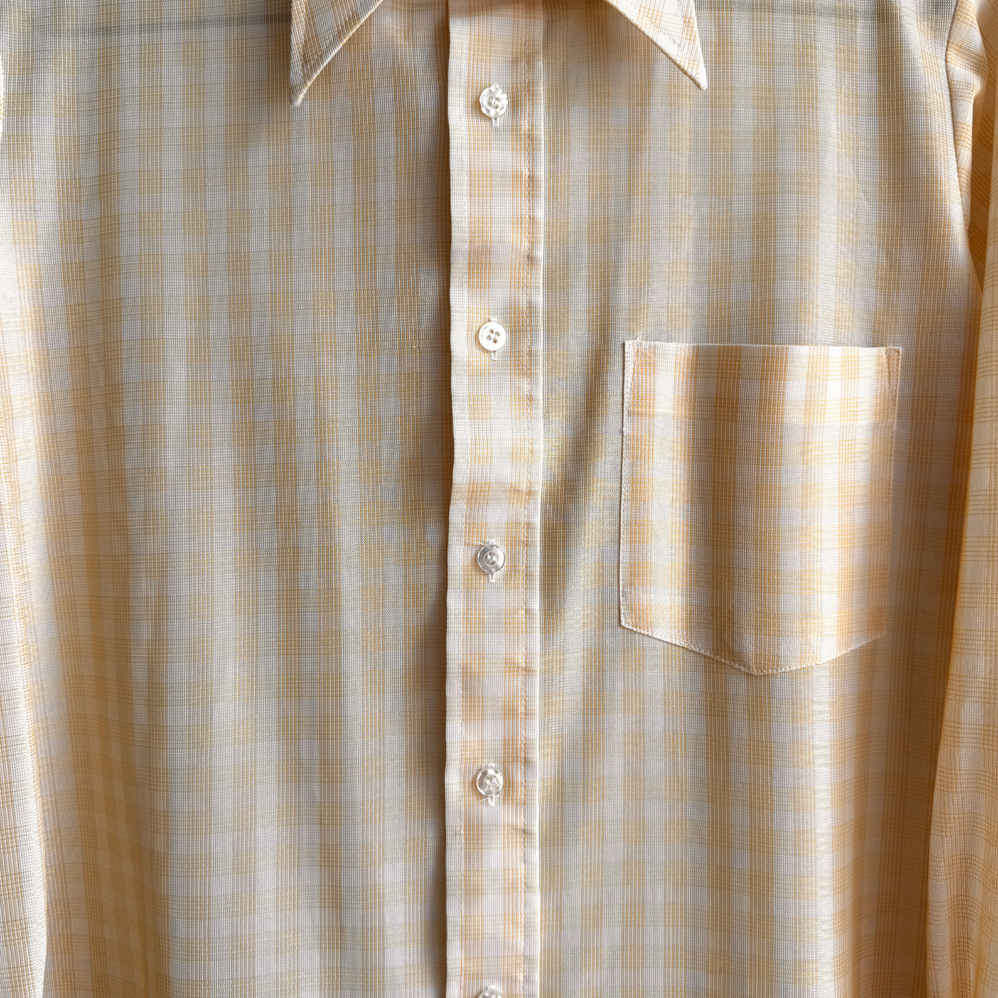 1970s Light Orange Checkered Print Dress Shirt