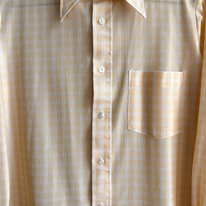 1970s Light Orange Checkered Print Dress Shirt