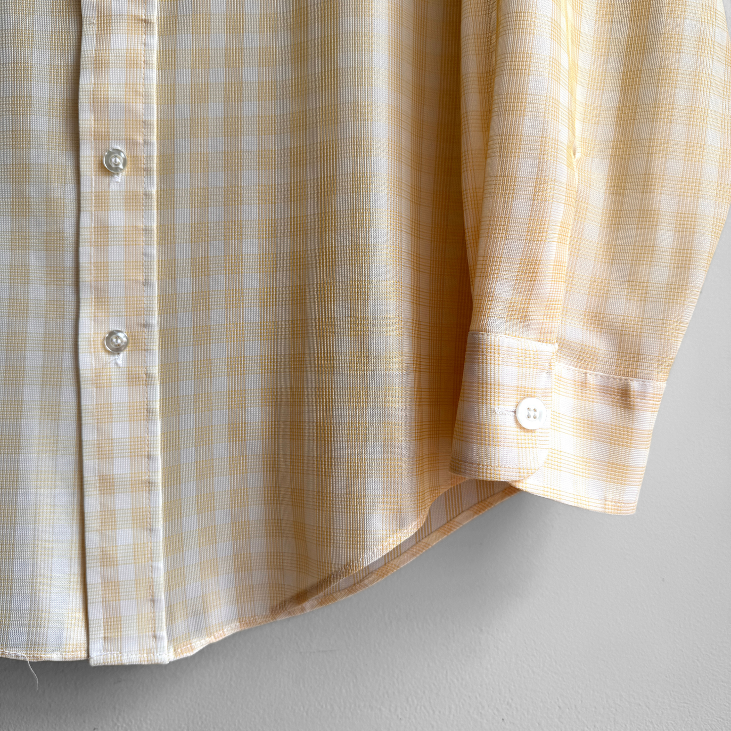 1970s Light Orange Checkered Print Dress Shirt