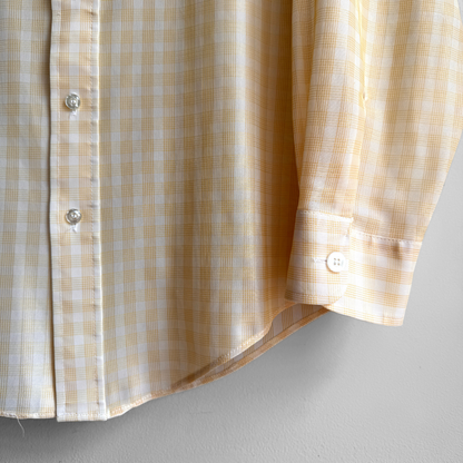 1970s Light Orange Checkered Print Dress Shirt