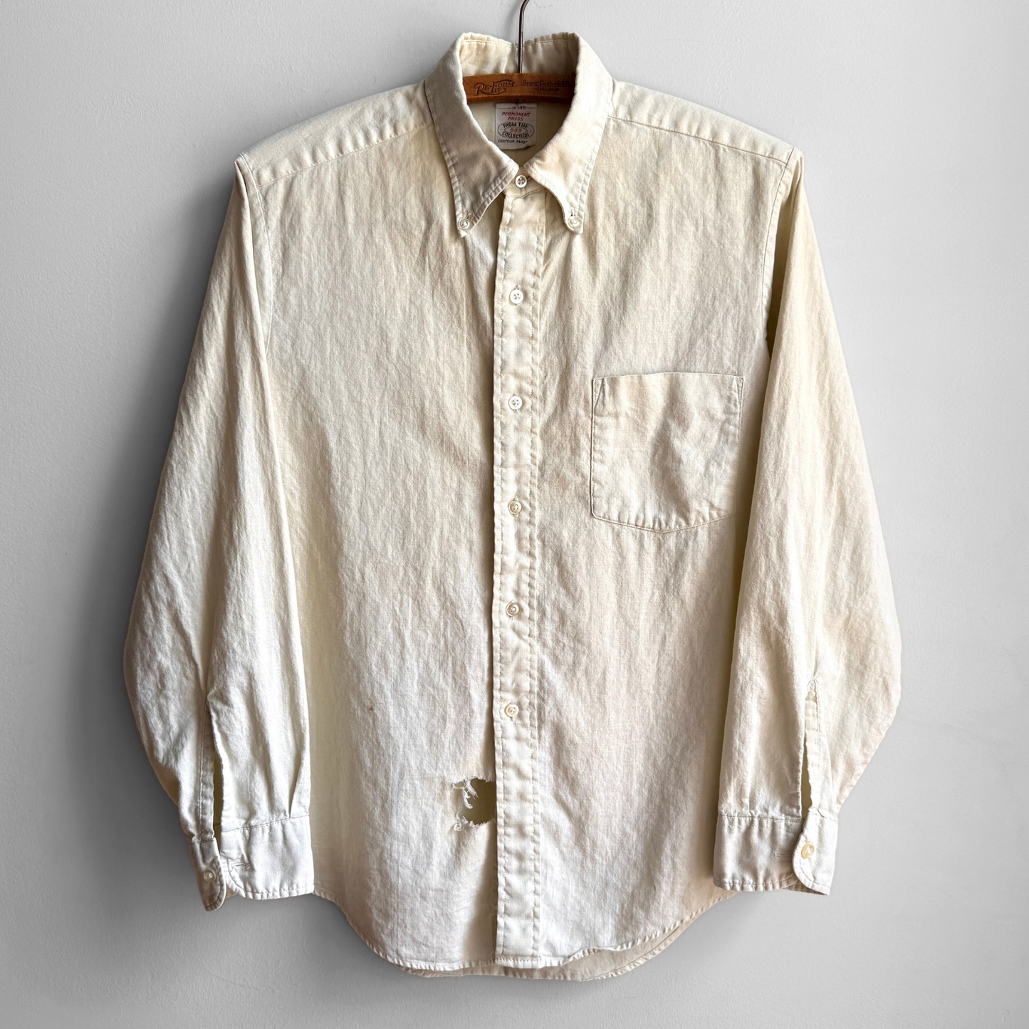 1960s Light Yellow Button Down Dress Shirt
