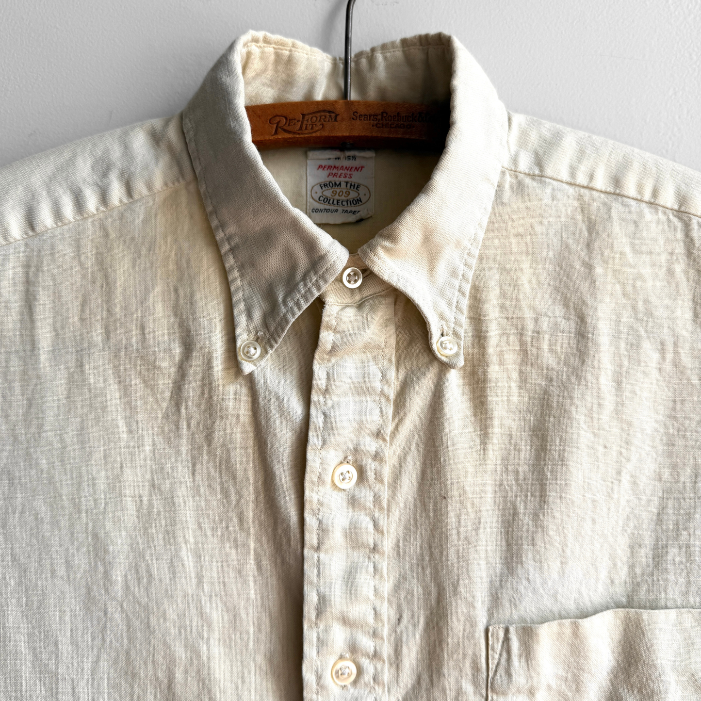 1960s Light Yellow Button Down Dress Shirt