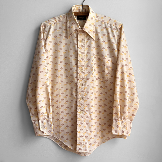 1970s Light Orange Autumn Leaf Print Dress Shirt