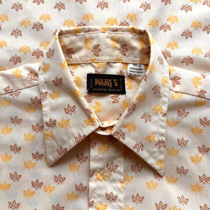 1970s Light Orange Autumn Leaf Print Dress Shirt
