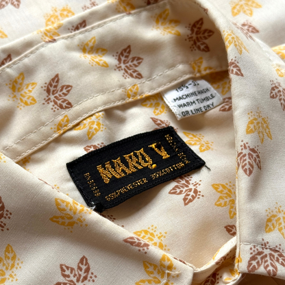 1970s Light Orange Autumn Leaf Print Dress Shirt