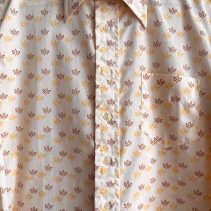 1970s Light Orange Autumn Leaf Print Dress Shirt