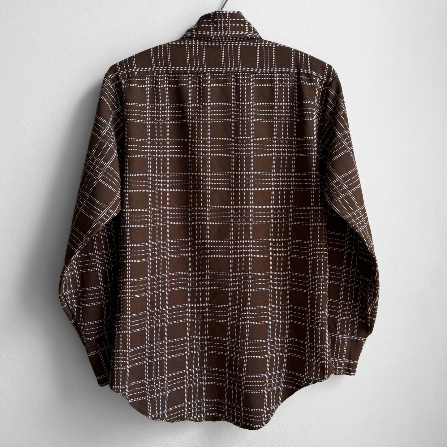 1970s Dark Brown Dotted Print Dress Shirt
