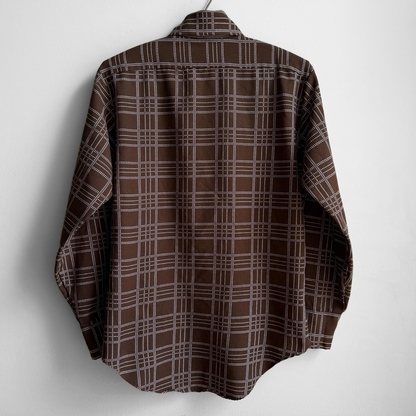 1970s Dark Brown Dotted Print Dress Shirt