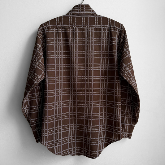 1970s Dark Brown Dotted Print Dress Shirt