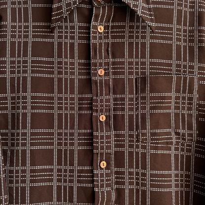 1970s Dark Brown Dotted Print Dress Shirt