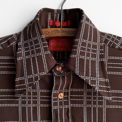 1970s Dark Brown Dotted Print Dress Shirt