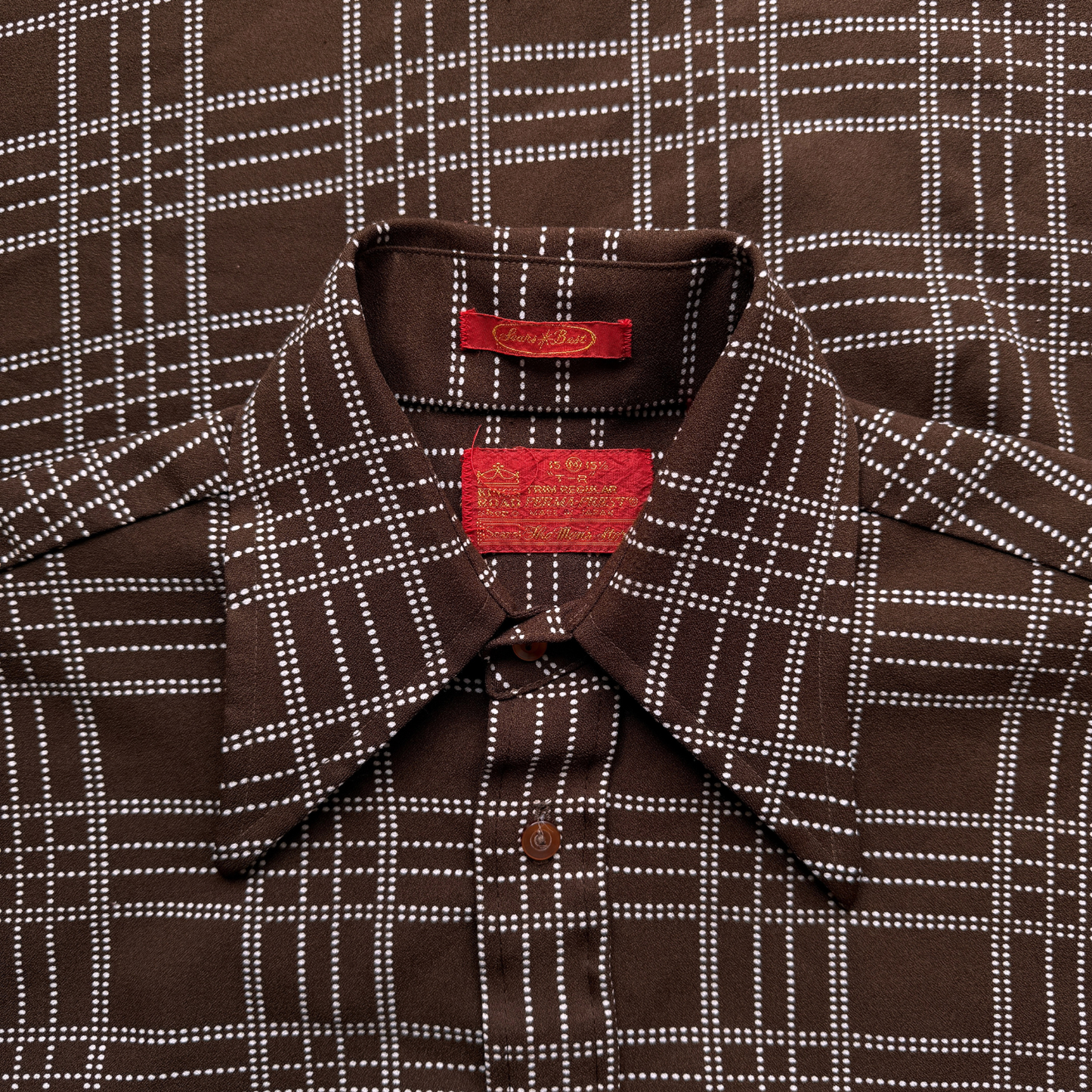 1970s Dark Brown Dotted Print Dress Shirt