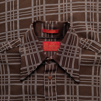 1970s Dark Brown Dotted Print Dress Shirt
