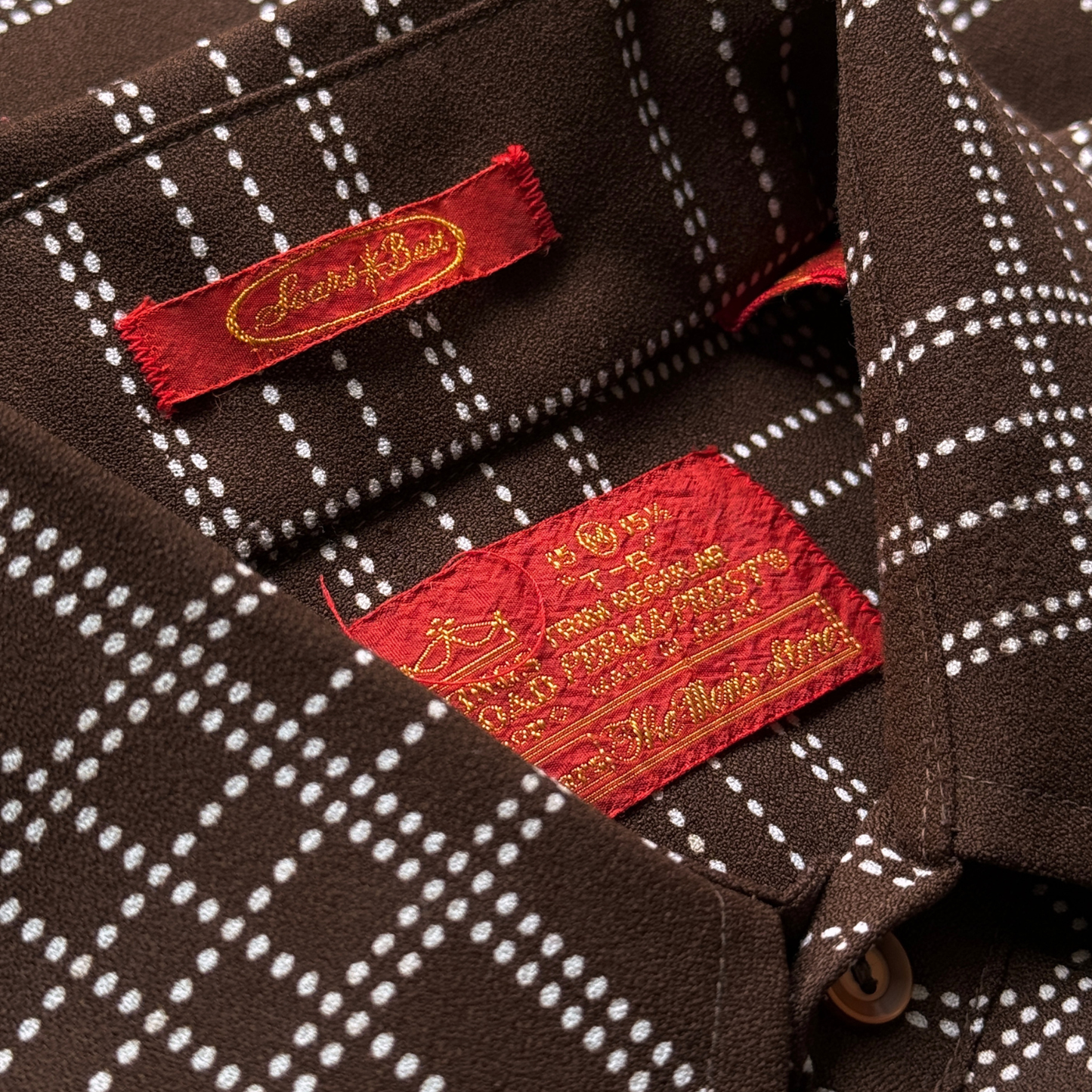 1970s Dark Brown Dotted Print Dress Shirt