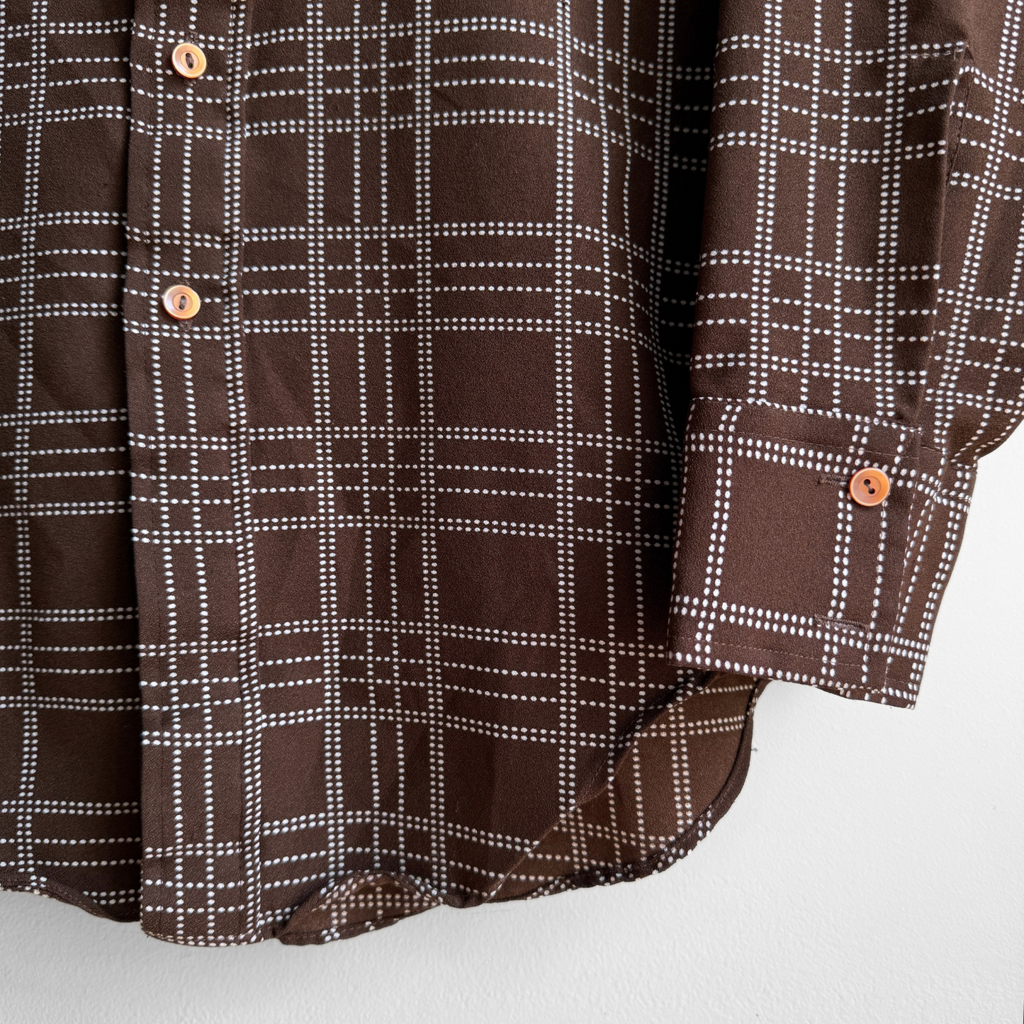 1970s Dark Brown Dotted Print Dress Shirt