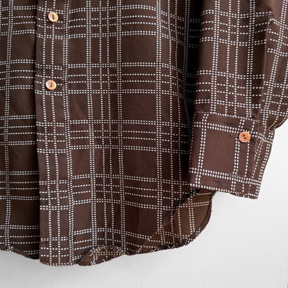 1970s Dark Brown Dotted Print Dress Shirt