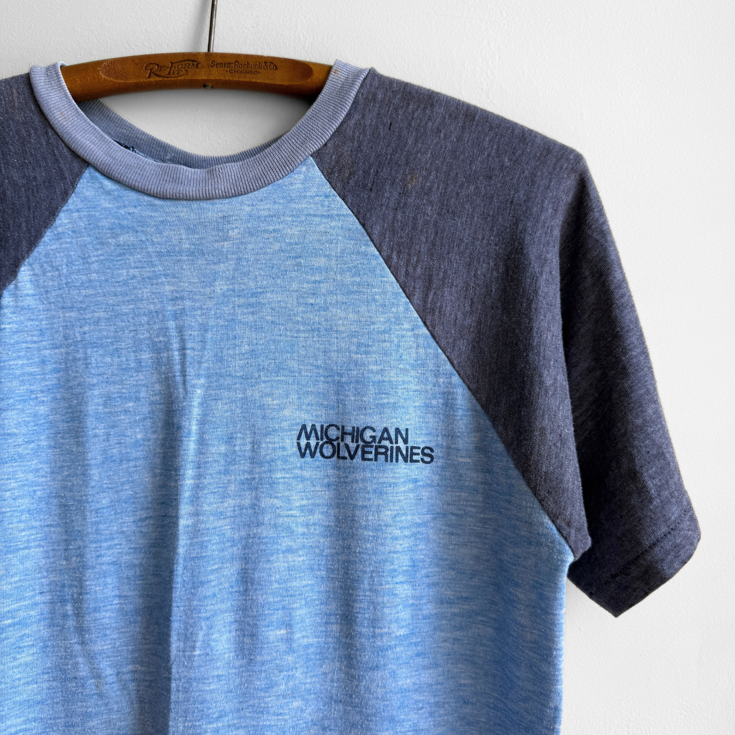 1970s Michigan Wolverines Blue Raglan Tee