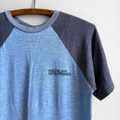1970s Michigan Wolverines Blue Raglan Tee