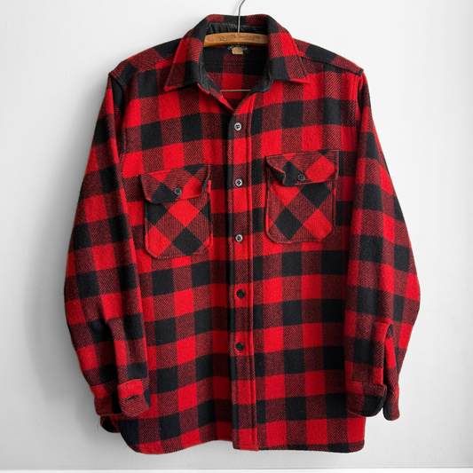 1950s Red Buffalo Plaid Wool Flannel Shirt