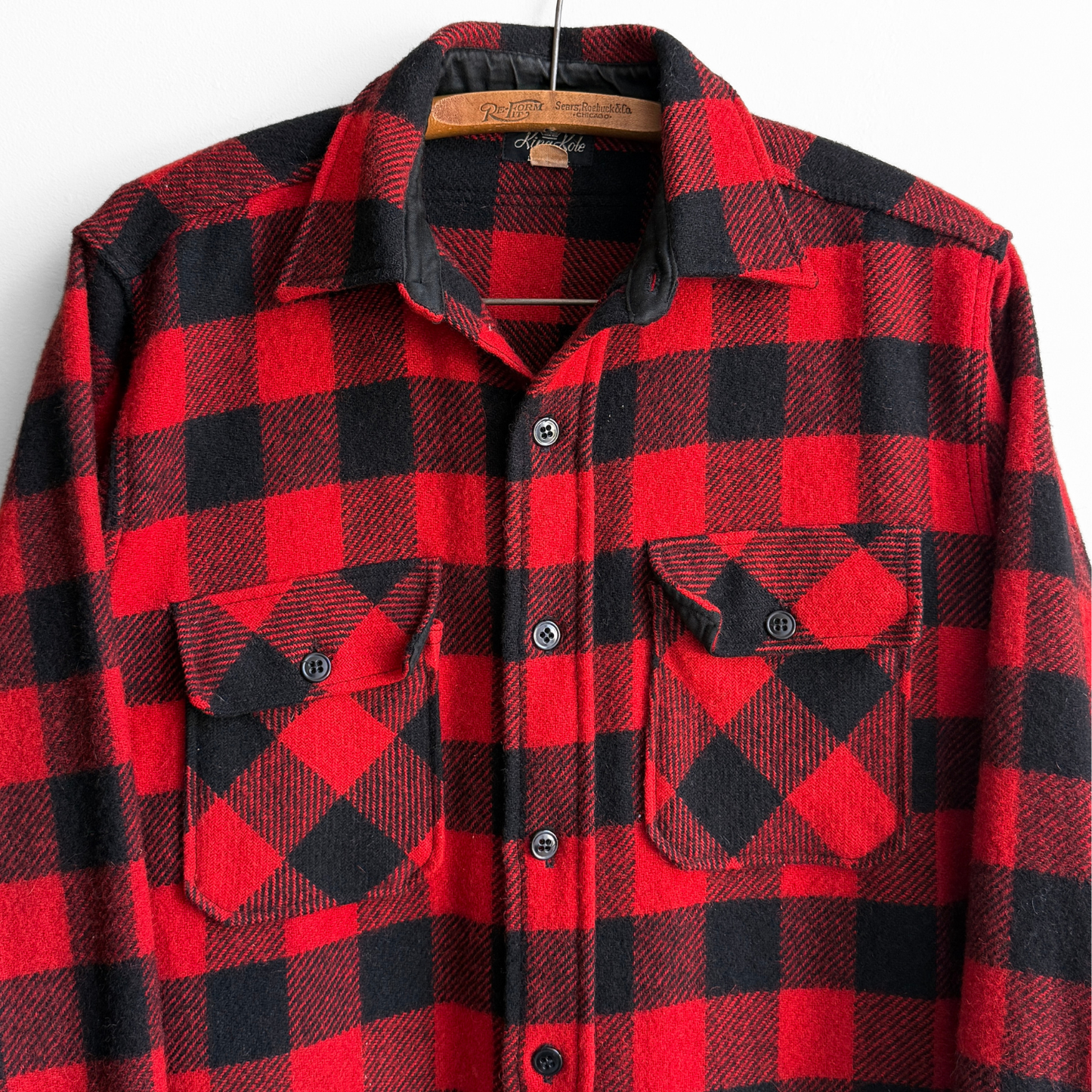 1950s Red Buffalo Plaid Wool Flannel Shirt