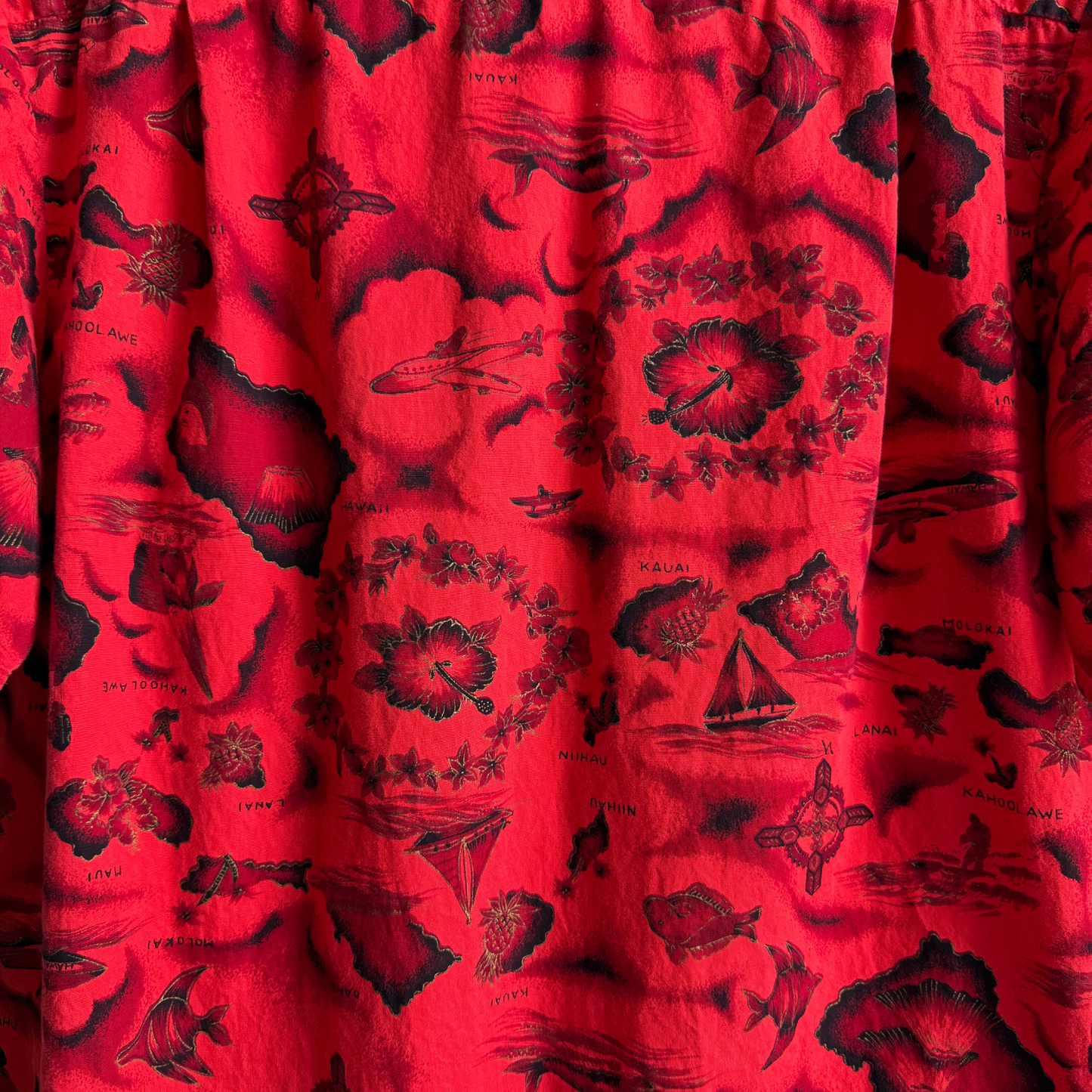 1960s Red Hibiscus Nautical Hawaiian Shirt