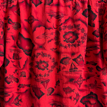 1960s Red Hibiscus Nautical Hawaiian Shirt