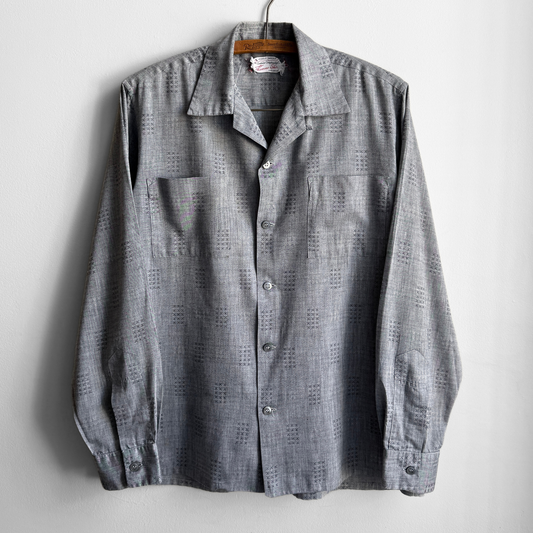 1960s Grey Check Print Sport Shirt